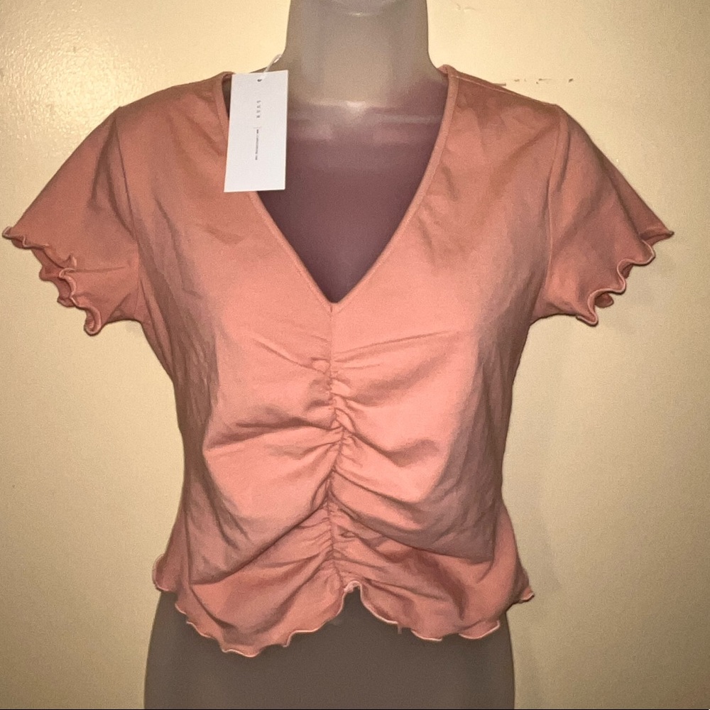 Lush Clothing ruched front and sleeve crop top